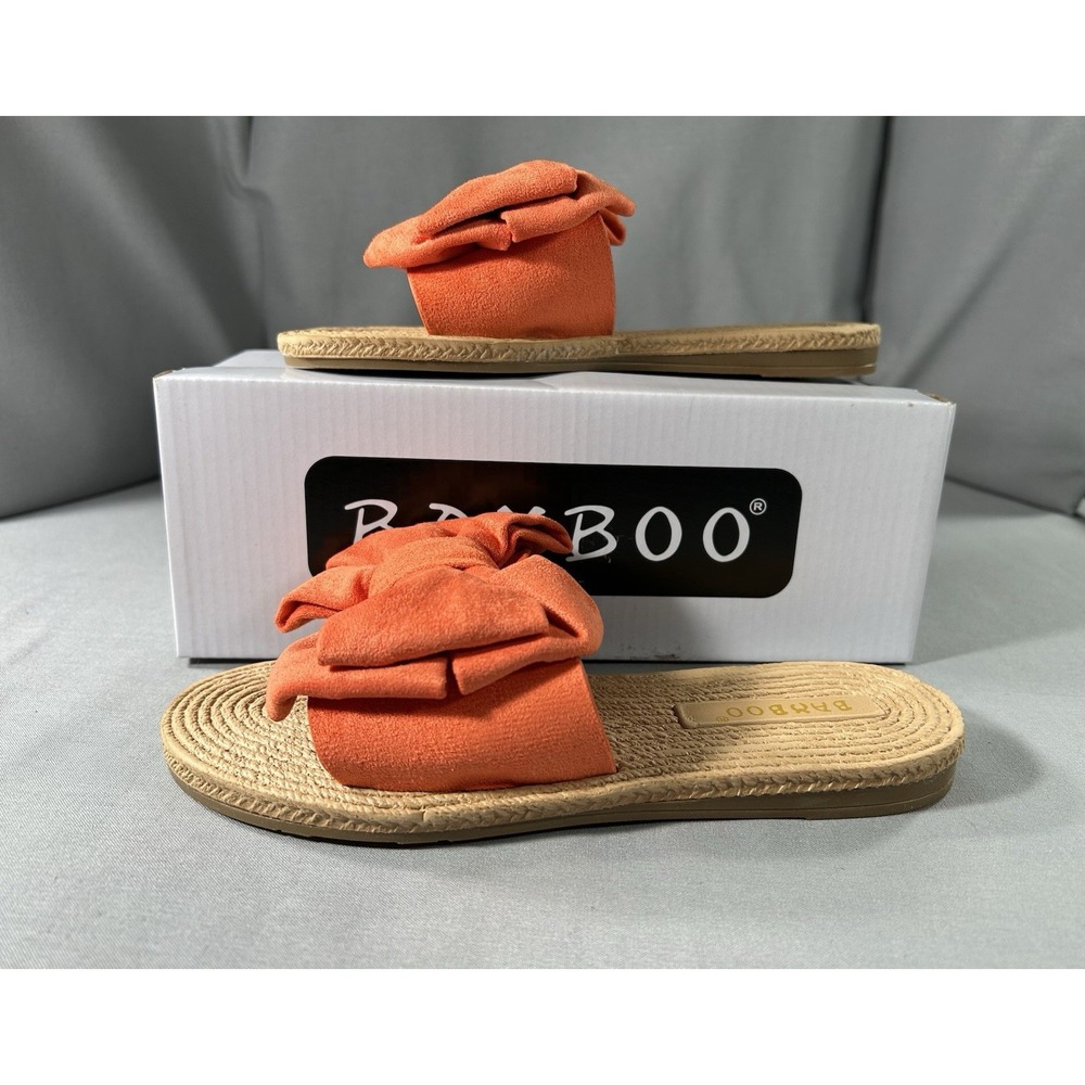 Bamboo Athena 24 Slip on Sandals women's 7 orange suede bow NEW‎ beach tropical